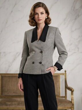 Vintage Amanda Smith Blazer 80s 90s Houndstooth Double Breasted USA size 8 Rayon